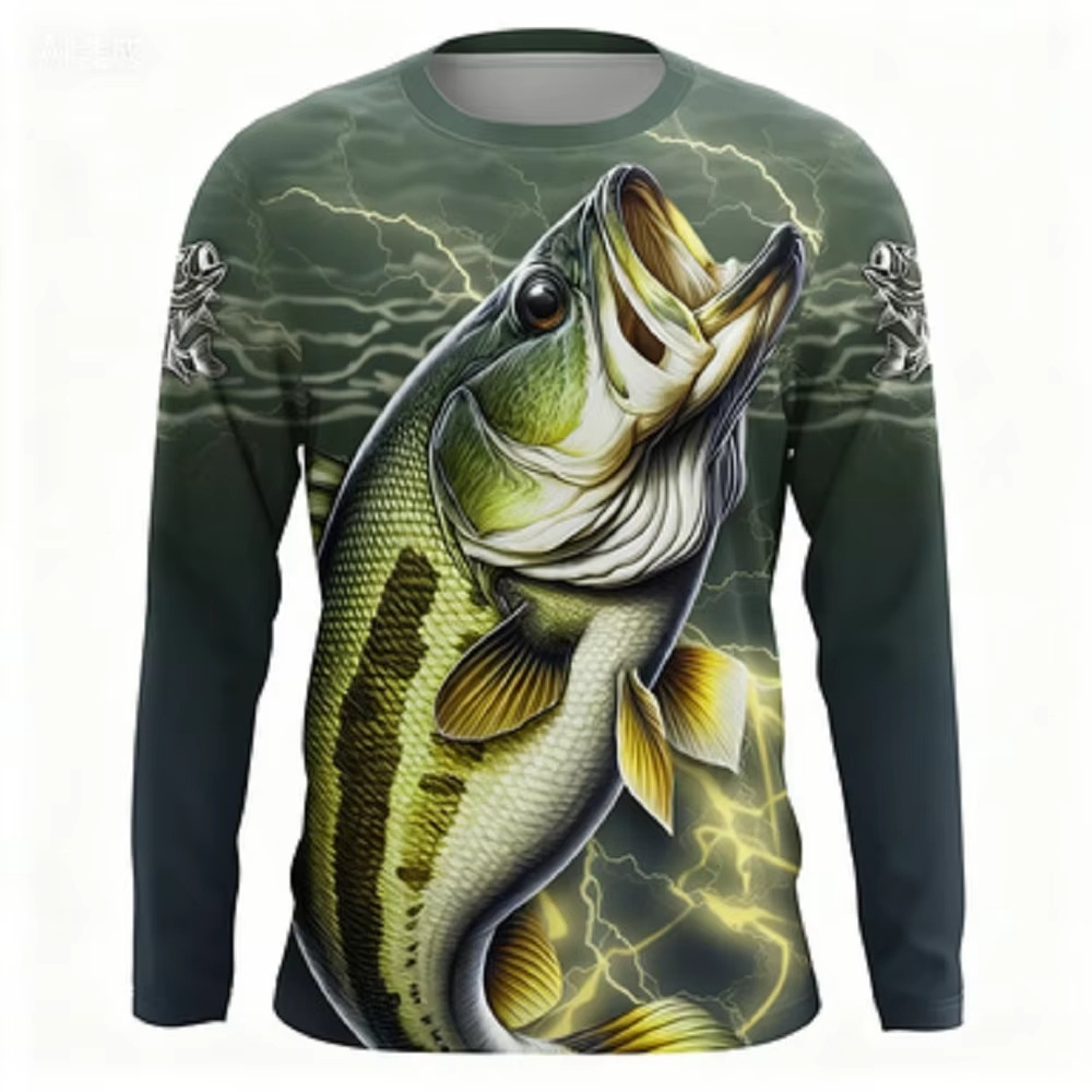 Mens Fashion Casual - Fashionable Bass Pattern Crew Neck Long