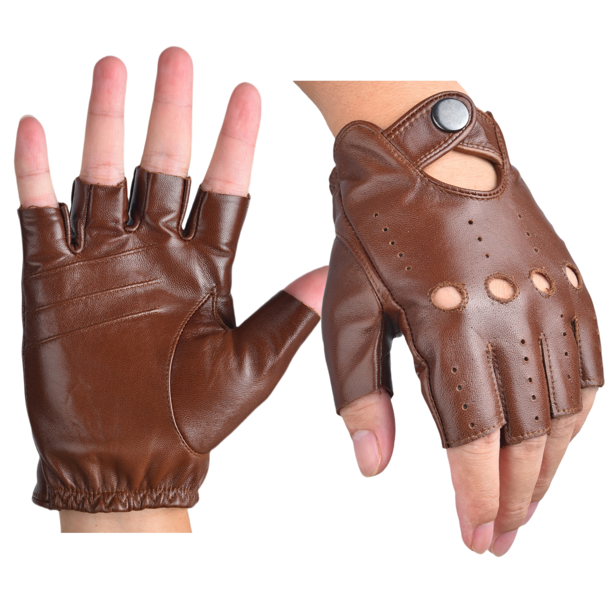 Driving Gloves Leather - Mens Fingerless Half Finger Leather Driving