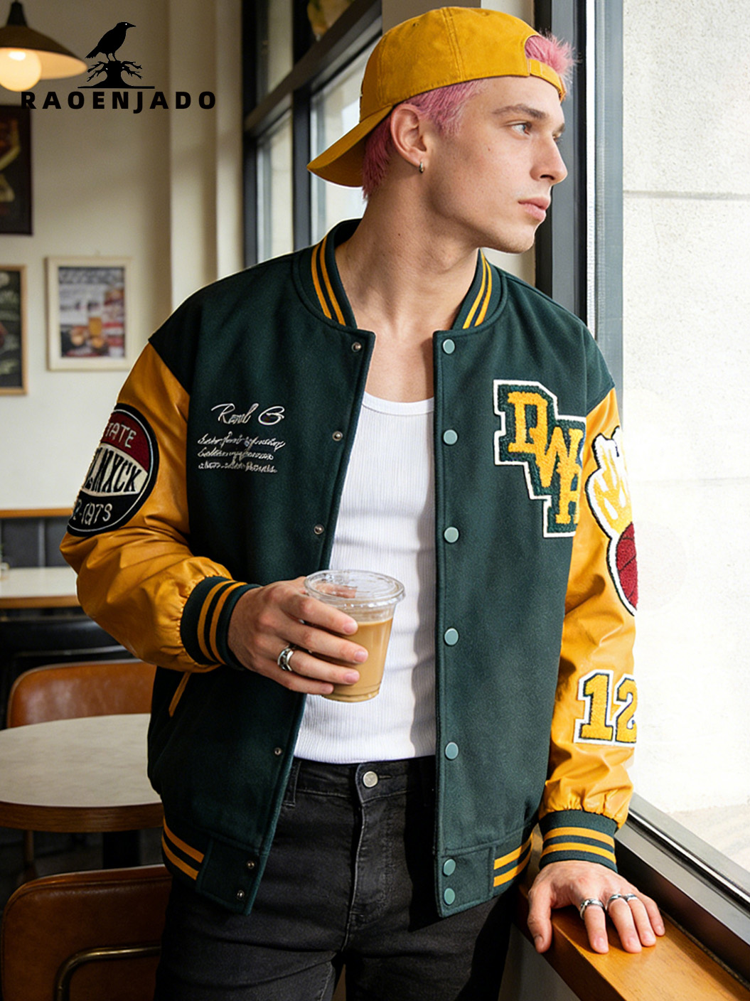 Varsity Jacket Letterman - Mens Vintage Bomber Jacket with Faux