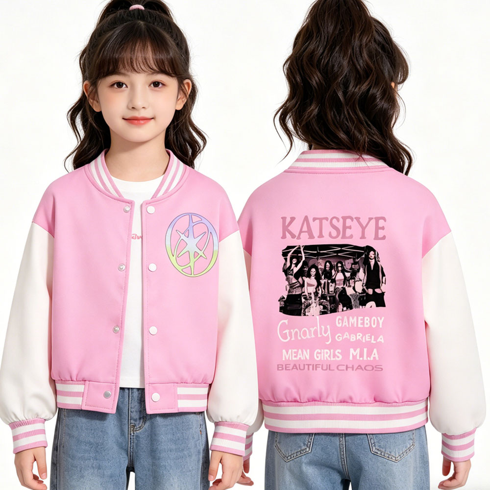 KATSEYE Printing Kids Short Ba - Varsity Jacket Letterman 리뷰 및 가격