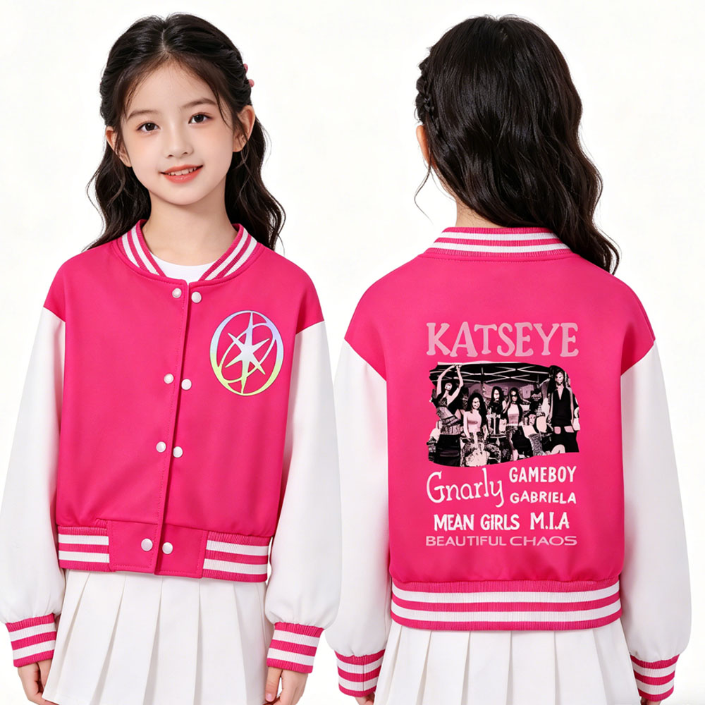 KATSEYE Printing Kids Short Ba - Varsity Jacket Letterman 리뷰 및 가격