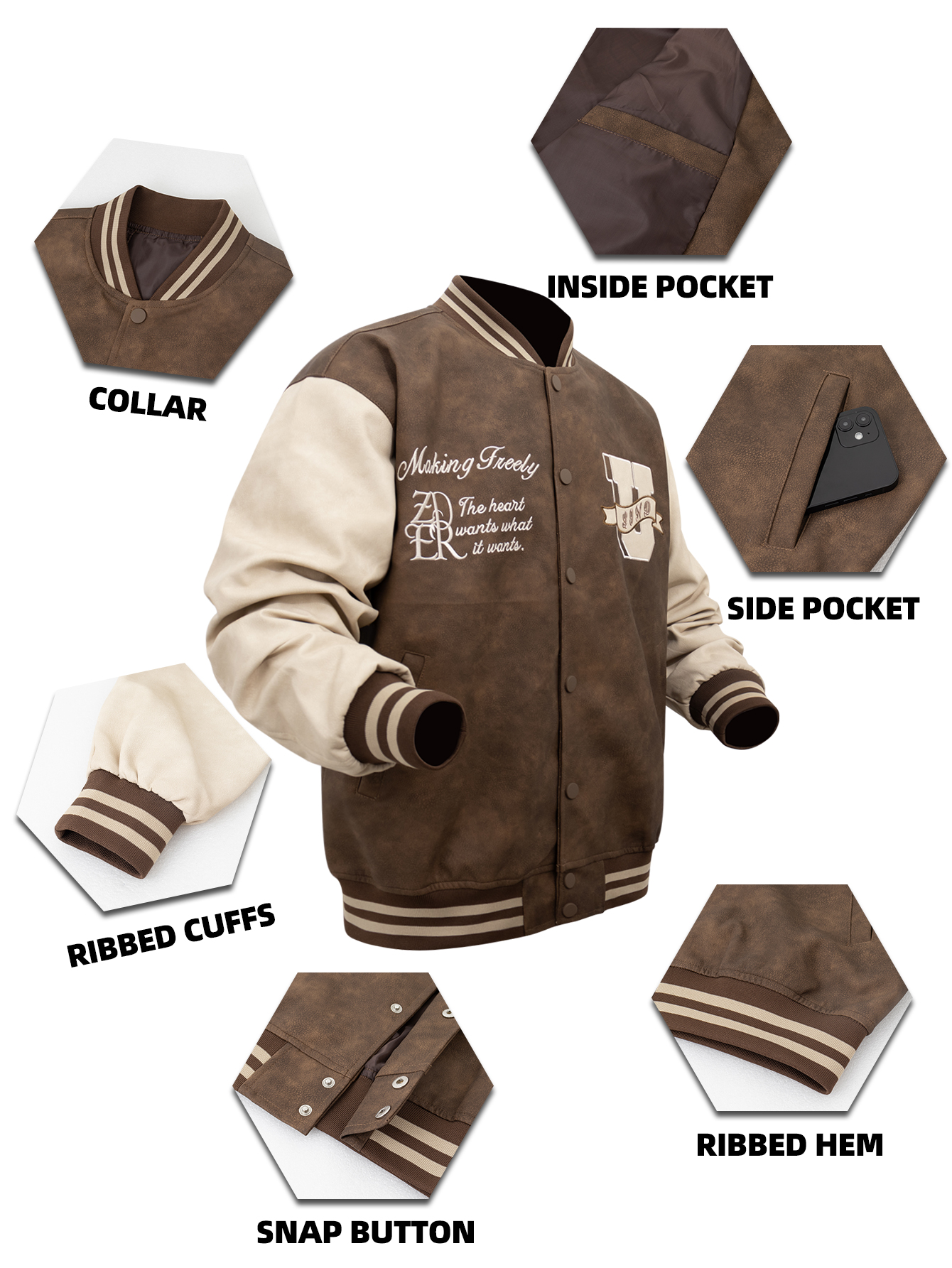Men's Faux Leather Jackets Vin - Varsity Jacket Letterman 리뷰 및 가격