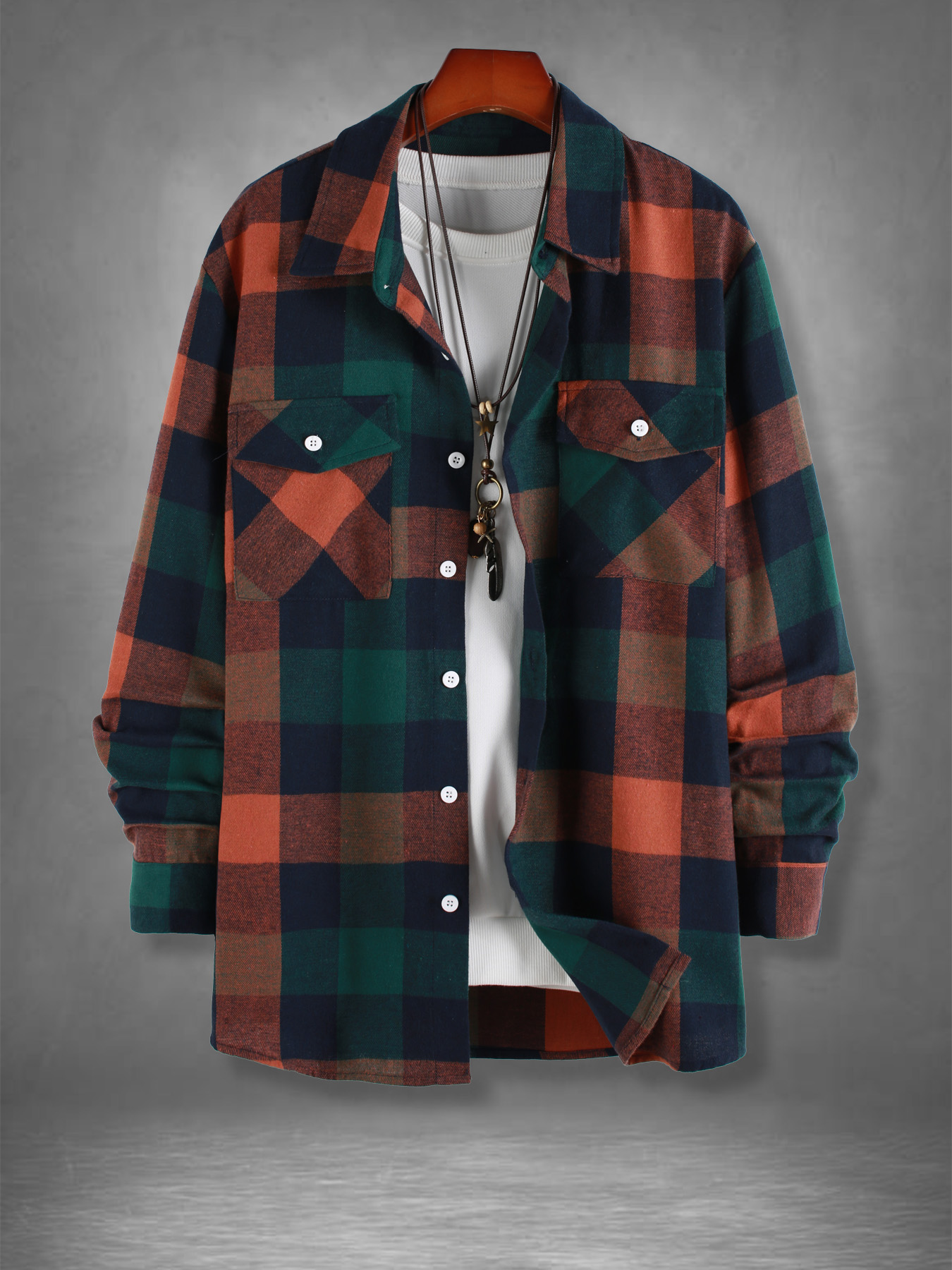Men's Retro Orange Green Plaid - Mens Fashion Casual 리뷰 및 가격