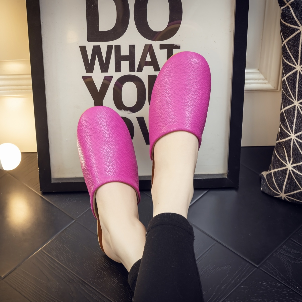 Fashion black leather slippers - Men'S Fashion Houses 리뷰 및 가격