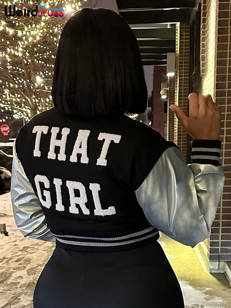 Weird Puss Fluffy Letter Short - Varsity Jacket Letterman 리뷰 및 가격