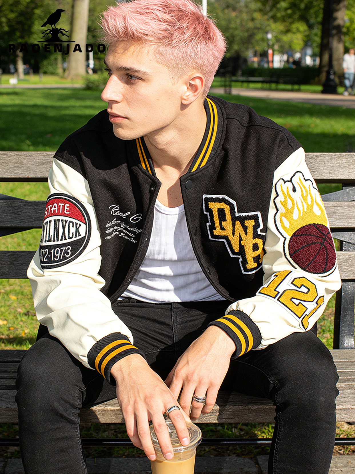 Mens Vintage Bomber Jacket wit - Varsity Jacket Letterman 리뷰 및 가격