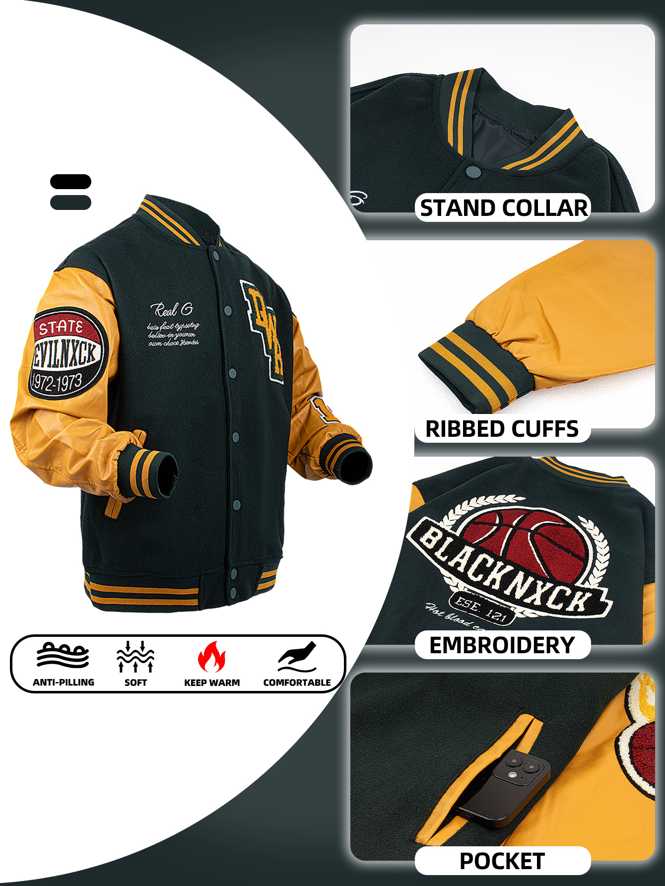 Mens Vintage Bomber Jacket wit - Varsity Jacket Letterman 리뷰 및 가격