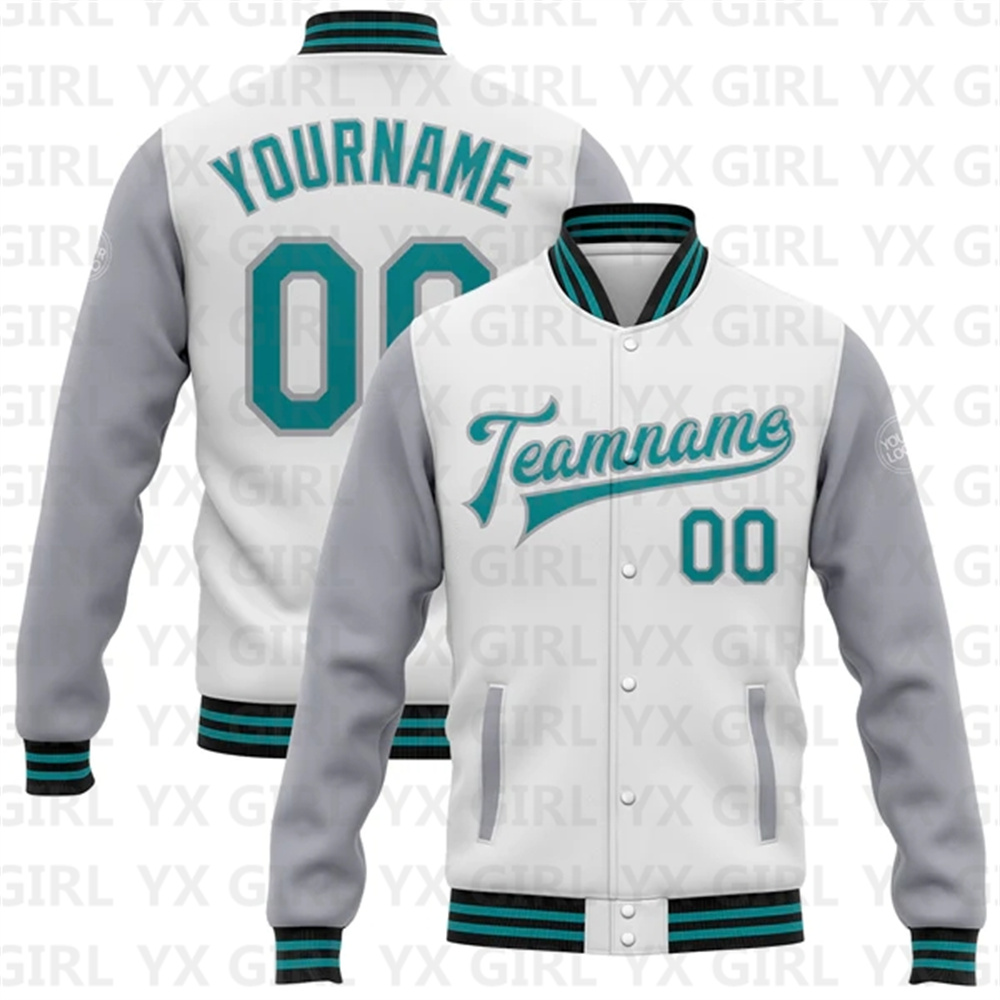 Custom White Teal Gray-Black B - Varsity Jacket Letterman 리뷰 및 가격