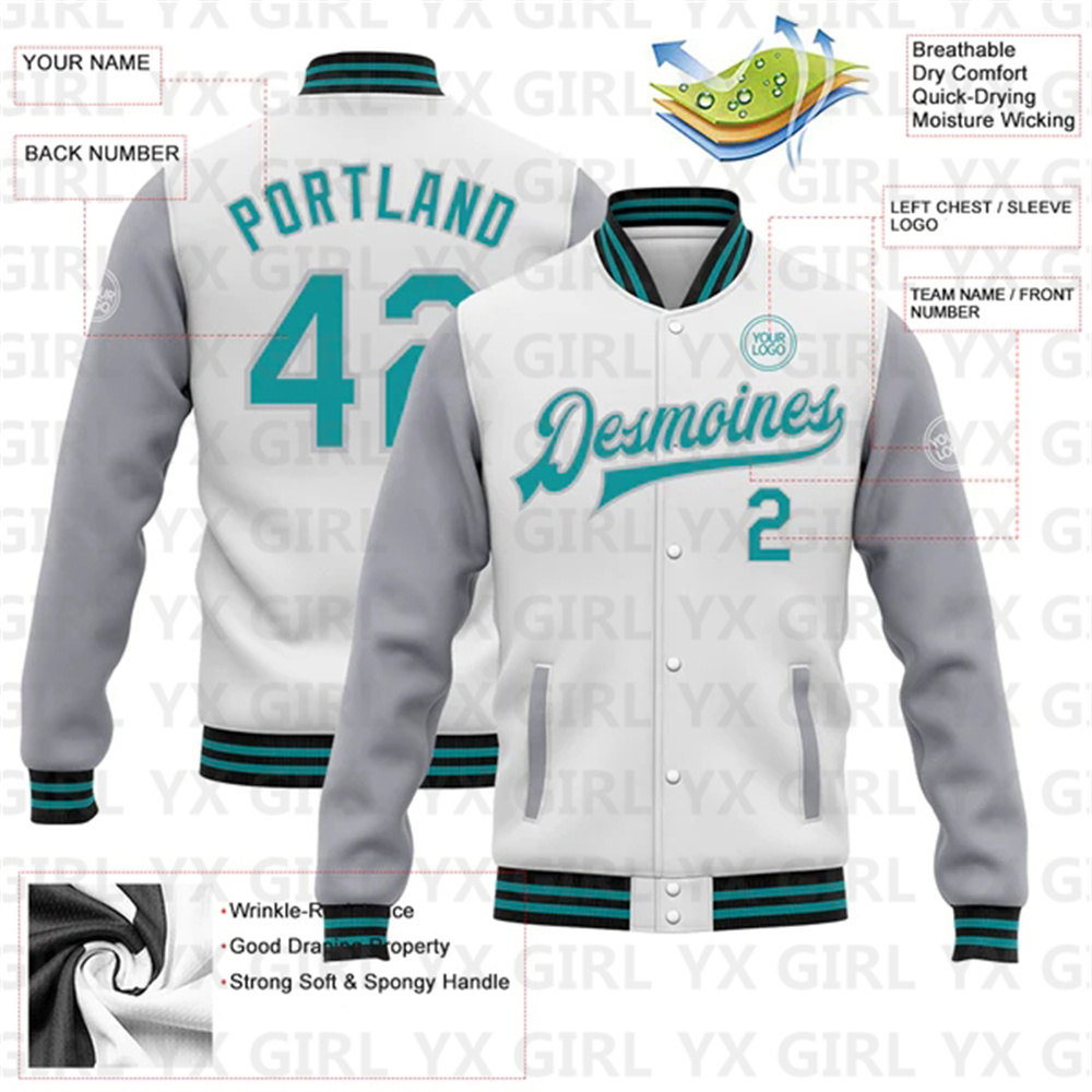 Custom White Teal Gray-Black B - Varsity Jacket Letterman 리뷰 및 가격