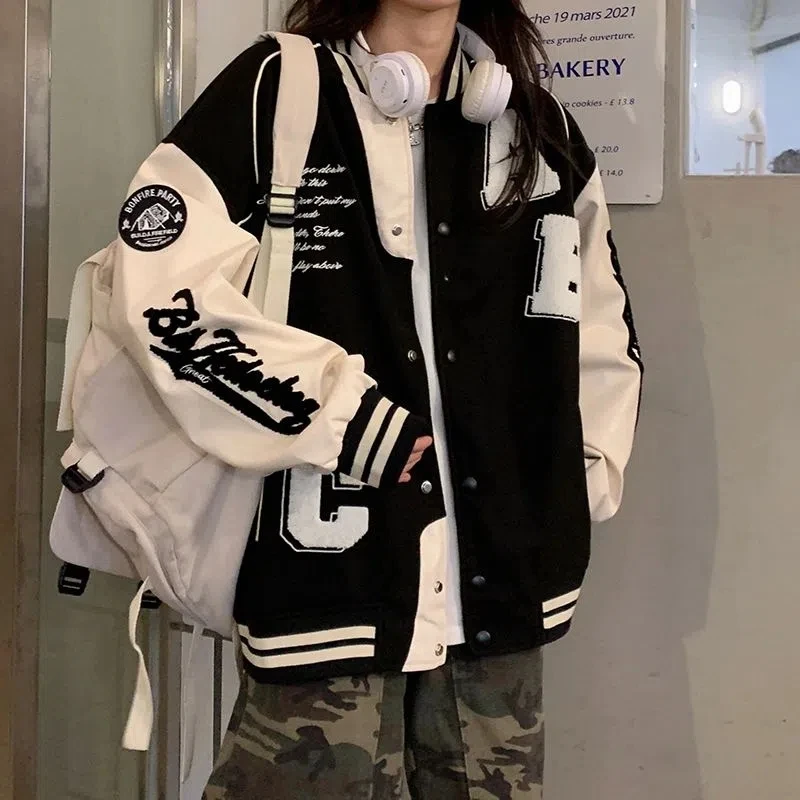Y2k Lamb Wool Bomber Jacket Fe - Varsity Jacket Letterman 리뷰 및 가격