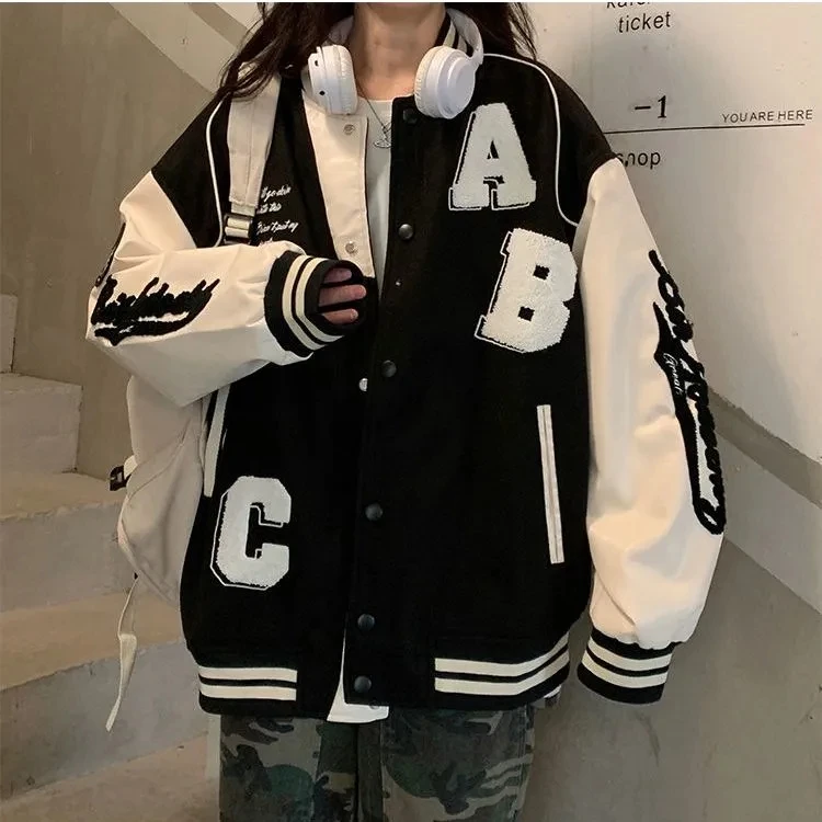 Y2k Lamb Wool Bomber Jacket Fe - Varsity Jacket Letterman 리뷰 및 가격