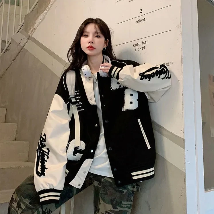 Y2k Lamb Wool Bomber Jacket Fe - Varsity Jacket Letterman 리뷰 및 가격