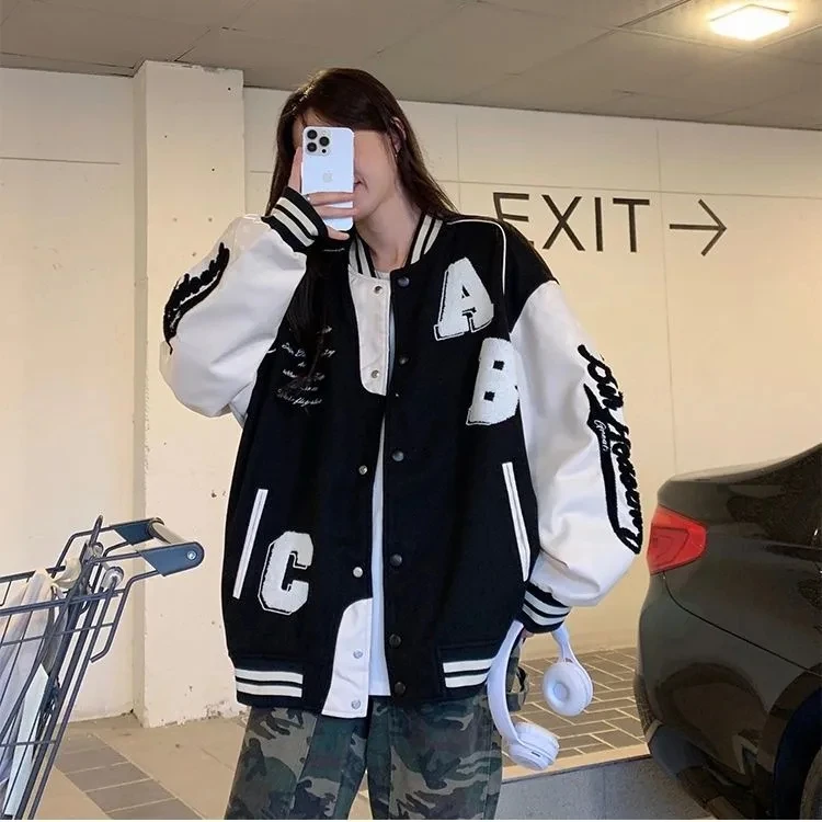 Y2k Lamb Wool Bomber Jacket Fe - Varsity Jacket Letterman 리뷰 및 가격