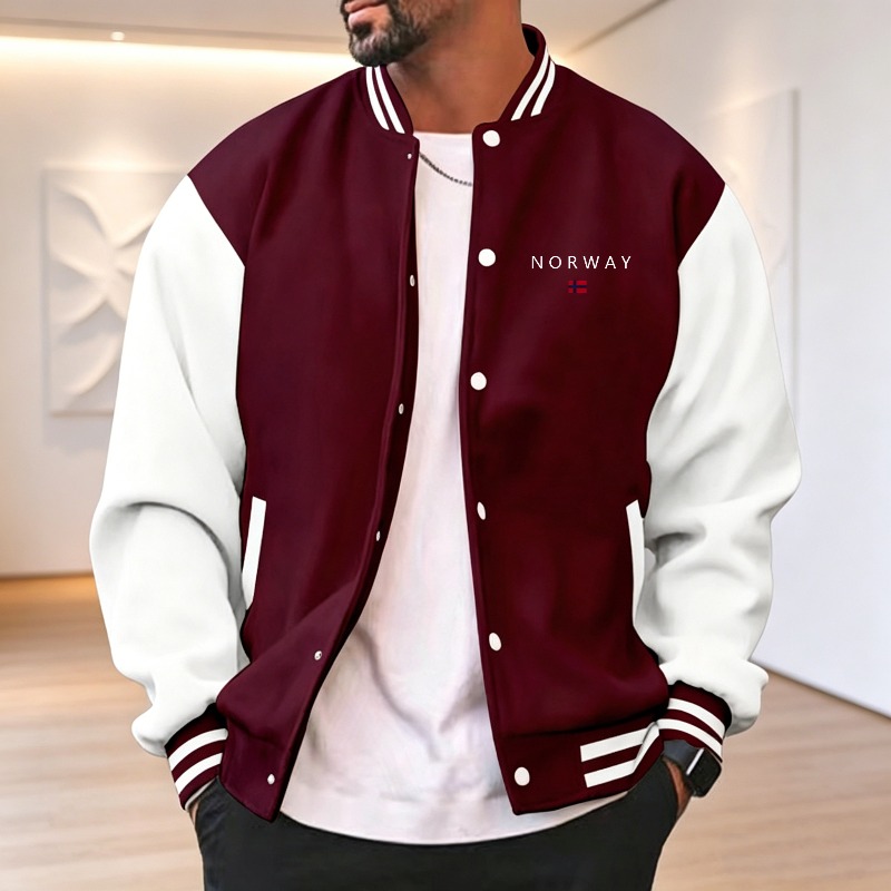 Men Wine Red White Color Block - Varsity Jacket Letterman 리뷰 및 가격