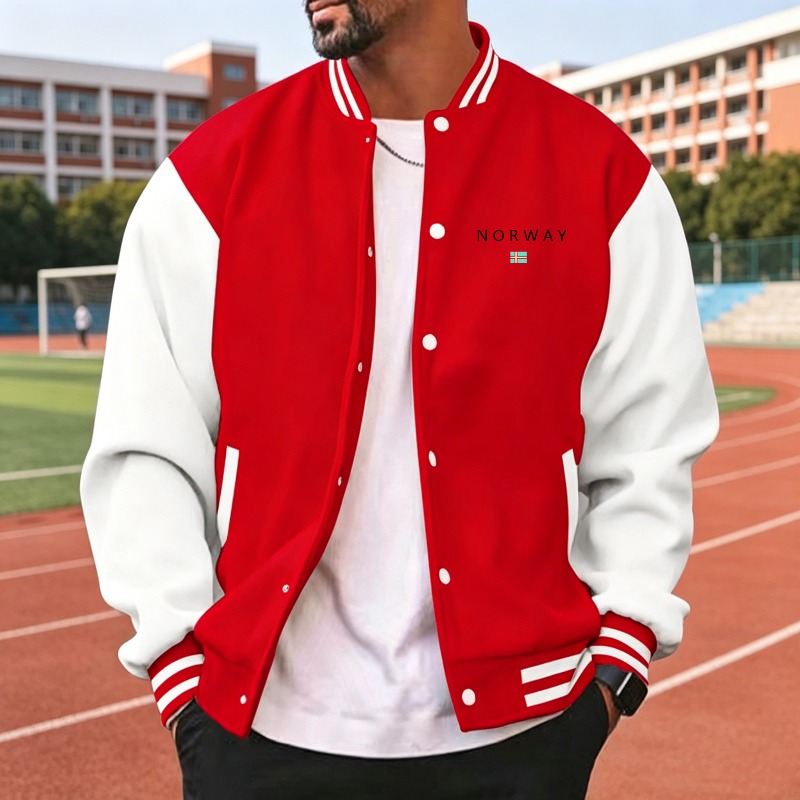 Men Wine Red White Color Block - Varsity Jacket Letterman 리뷰 및 가격